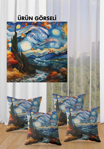 Çift Taraf Baskılı Parlak Kadife Kumaş  Modern Desen 4 adet Kırlent Kılıf Seti