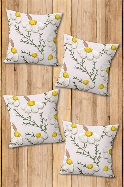 Çift Taraf Baskılı Parlak Kadife Kumaş  Modern Desen 4 adet Kırlent Kılıf Seti