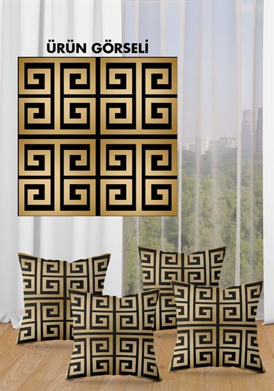 Çift Taraf Baskılı Parlak Kadife Kumaş  Modern Desen 4 adet Kırlent Kılıf Seti