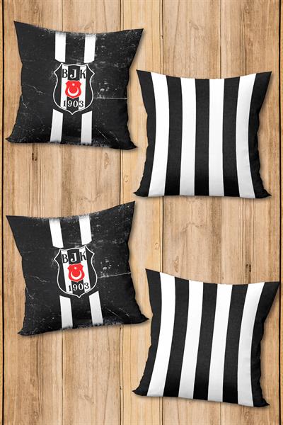 Çift Taraf Baskılı Parlak Kadife Kumaş  Modern Desen 4 adet Kırlent Kılıf Seti