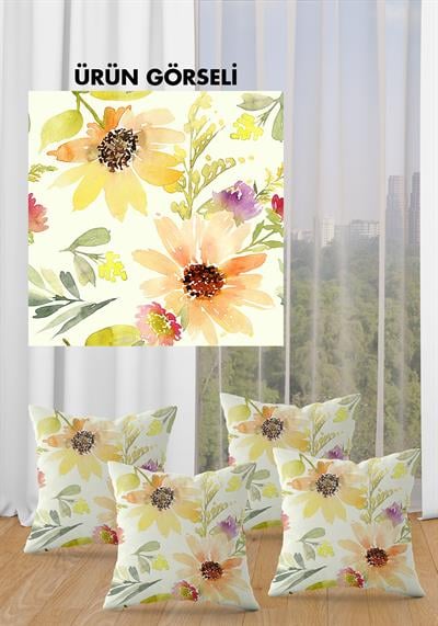 Çift Taraf Baskılı Parlak Kadife Kumaş  Modern Desen 4 adet Kırlent Kılıf Seti
