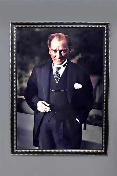 Dekoratif Modern Atatürk Desenli Çerçeveli Tablo Duvar Tablosu 50x70cm ATA13