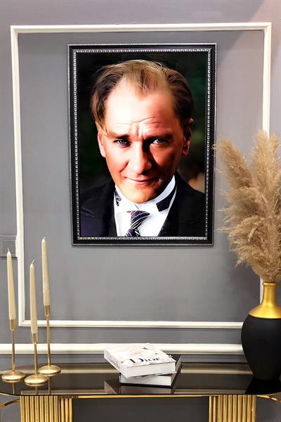 Dekoratif Modern Atatürk Desenli Çerçeveli Tablo Duvar Tablosu 50x70cm ATA06