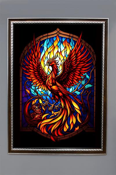 Dekoratif Modern Çerçeveli Anka Kuşu Desenli Duvar Tablosu 50x70 CM