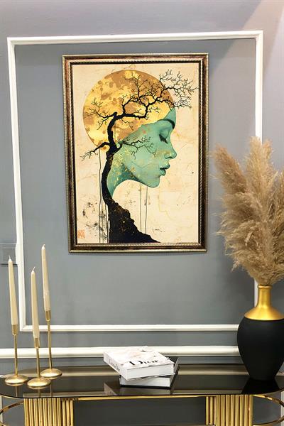 Dekoratif Modern Çerçeveli Ay Kız Desenli Duvar Tablosu 50x70 CM
