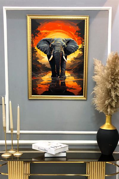 Dekoratif Modern Çerçeveli Fil Desenli Duvar Tablosu 50x70 CM