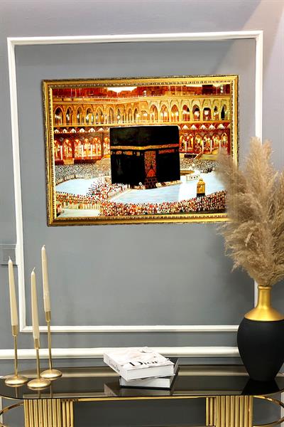 Dekoratif Modern Çerçeveli Kabe Desenli Duvar Tablosu 50x70 CM