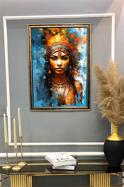 Dekoratif Modern Çerçeveli Kadın Desenli Duvar Tablosu 50x70 CM