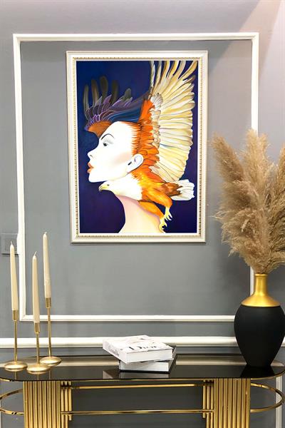 Dekoratif Modern Çerçeveli Kartal Ve  Kadın Desenli Duvar Tablosu 50x70 CM