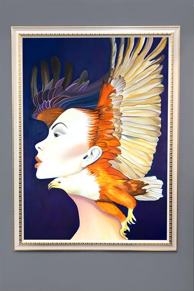 Dekoratif Modern Çerçeveli Kartal Ve  Kadın Desenli Duvar Tablosu 50x70 CM