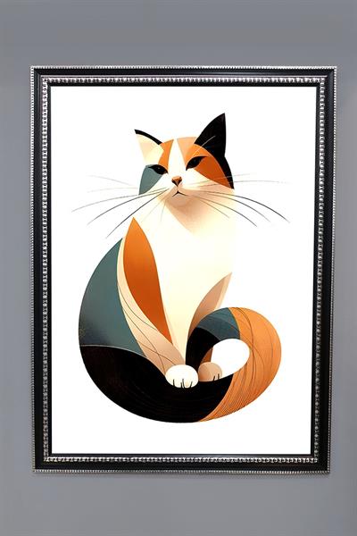 Dekoratif Modern Çerçeveli Kedi Desenli Duvar Tablosu 50x70 CM