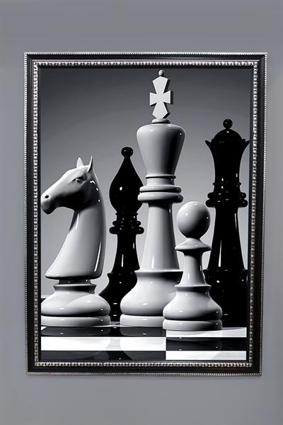 Dekoratif Modern Çerçeveli Satranç Desenli Duvar Tablosu 50x70 CM
