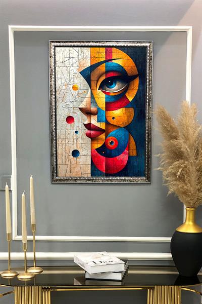 Dekoratif Modern Çerçeveli Soyut Kadın Desenli Duvar Tablosu 50x70 CM