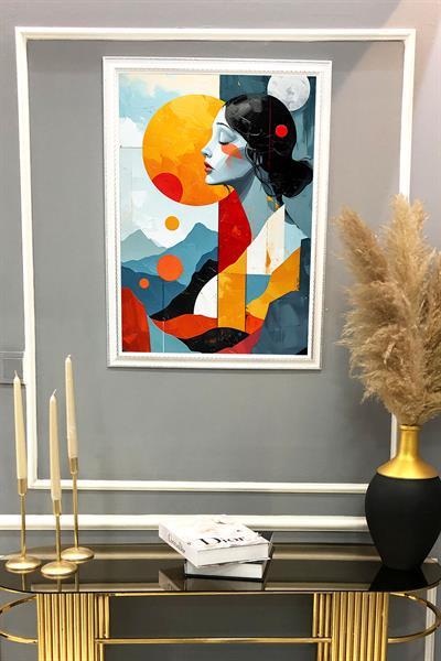 Dekoratif Modern Çerçeveli Soyut Kadın Desenli Duvar Tablosu 50x70 CM