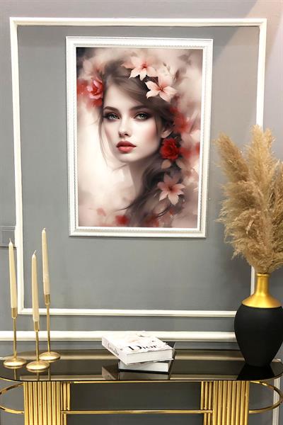 Dekoratif Modern Çerçeveli Soyut  Kız Desenli Duvar Tablosu 50x70 CM