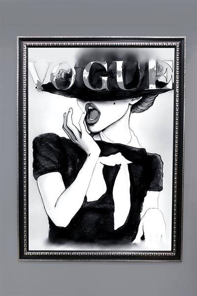 Dekoratif Modern Çerçeveli Vogue Kadın Moda Desenli Duvar Tablosu 50x70 CM