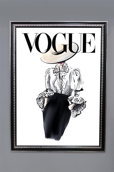 Dekoratif Modern Çerçeveli Vogue Kadın Moda Desenli Duvar Tablosu 50x70 CM