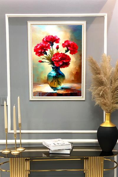Dekoratif Modern Çiçek Desenli Çerçeveli Duvar Tablosu 50x70cm FLOWER08