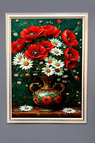 Dekoratif Modern Çiçek Desenli Çerçeveli Duvar Tablosu 50x70cm FLOWER07