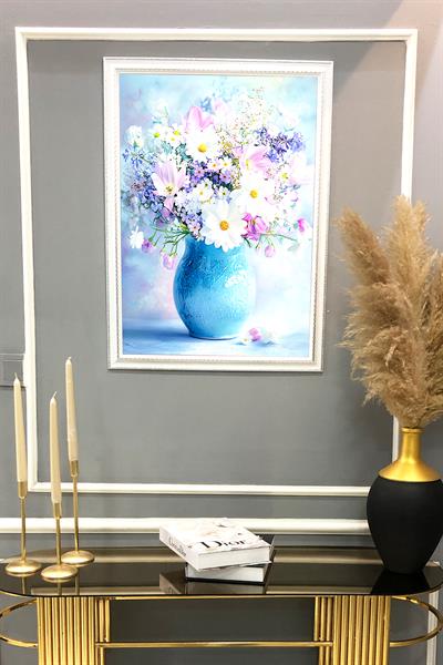 Dekoratif Modern Çiçek Desenli Çerçeveli Duvar Tablosu 50x70cm FLOWER10