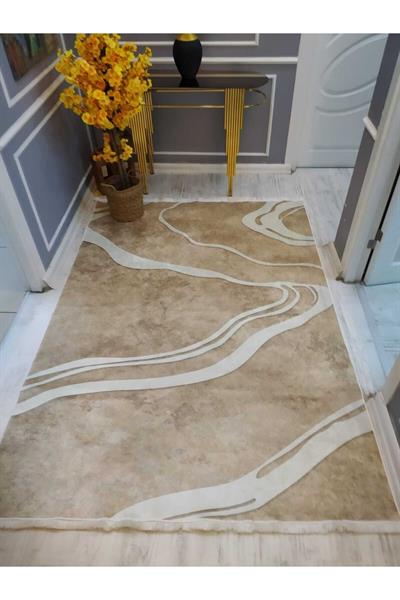Dekoratif Modern Desenli Kaymaz Taban Yıkanabilir Leke Tutmaz Dokuma Taban Halı Drk8041-5