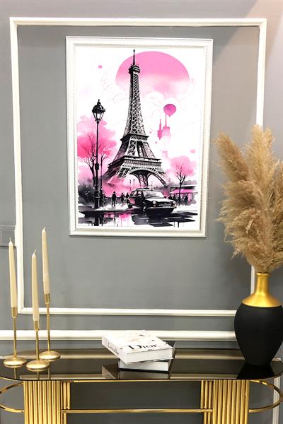 Dekoratif Modern Eyfel Kulesi Desenli Çerçeveli Tablo Duvar Tablosu 50x70cm
