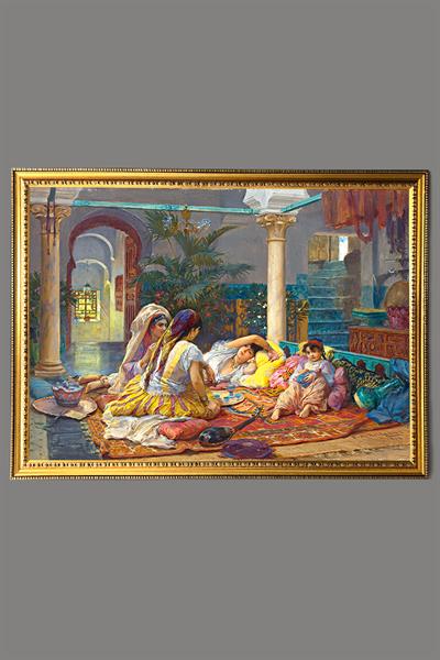 Dekoratif Modern Gold Çerçeveli Oryantalist Osmanlı Desenli Duvar Tablosu 50x70 CM