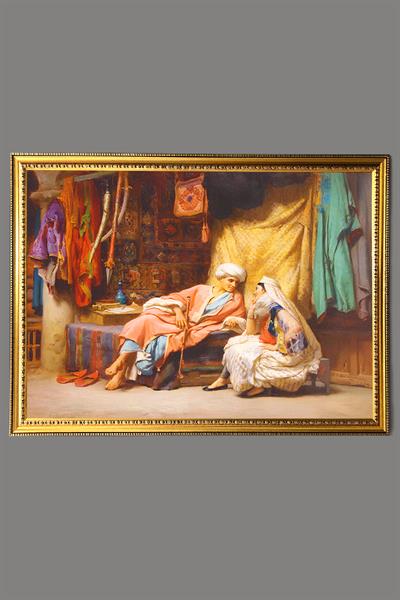 Dekoratif Modern Gold Çerçeveli Oryantalist Osmanlı Desenli Duvar Tablosu 50x70 CM
