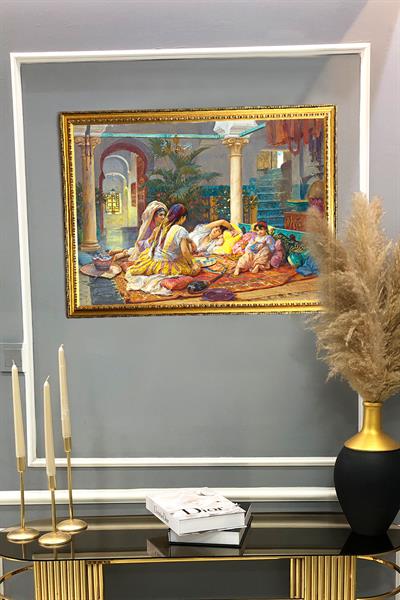 Dekoratif Modern Gold Çerçeveli Oryantalist Osmanlı Desenli Duvar Tablosu 50x70 CM