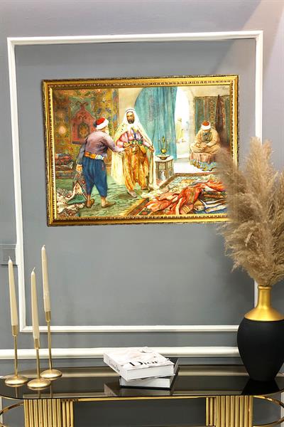 Dekoratif Modern Gold Çerçeveli Oryantalist Osmanlı Desenli Duvar Tablosu 50x70 CM