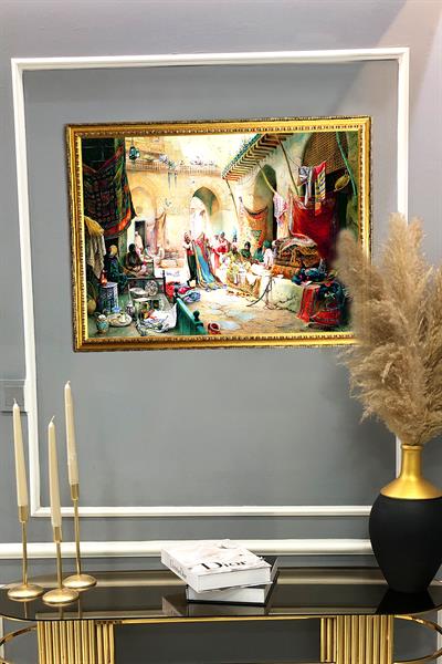 Dekoratif Modern Gold Çerçeveli Oryantalist Osmanlı Desenli Duvar Tablosu 50x70 CM