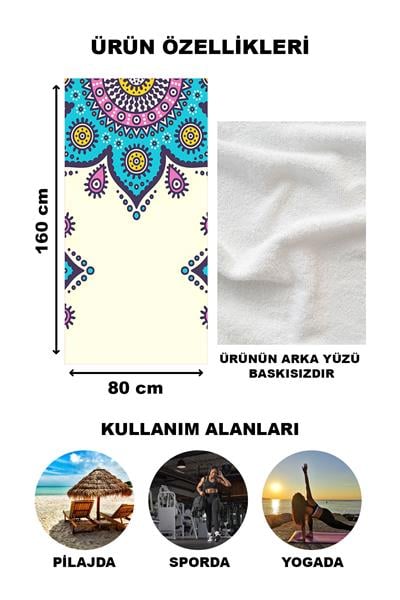 Dekoratif Modern Mandala Desenli Plaj Deniz Havlusu Peştamal 80x160 CM MD08