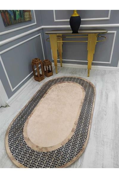 Dekoratif Örüntü Desenli Oval Kaymaz Taban Yıkanabilir Leke Tutmaz Dokuma Taban Halı Drk8052-6