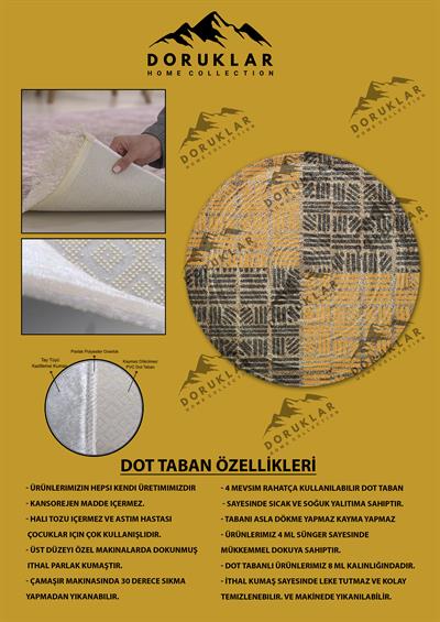 Dijital Baskı Kaymaz Taban Yıkanabilir Hasır-Jüt Görünümlü Yuvarlak Halı