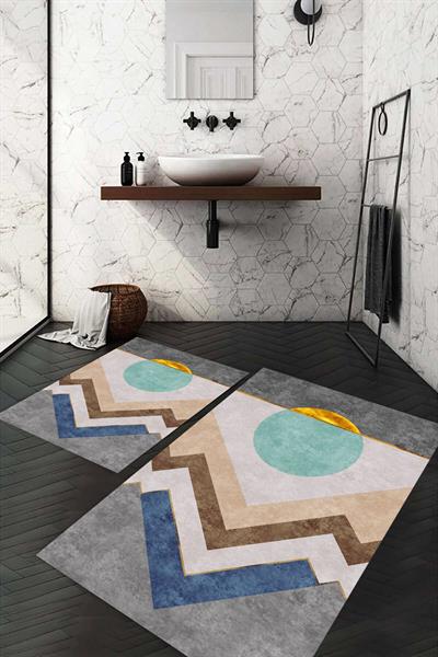 Dijital Baskı Kaymaz Taban Yıkanabilir 2'li Banyo Paspas Takımı