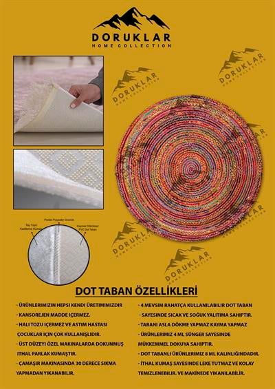 Dijital Baskı Kaymaz Taban Yıkanabilir Hasır-Jüt Görünümlü Yuvarlak Halı