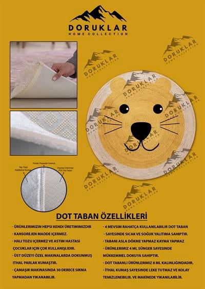 Dijital Baskı Kaymaz Taban Yıkanabilir Hasır-Jüt Görünümlü Yuvarlak Çocuk Halısı