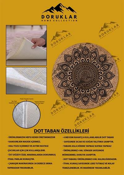 Dijital Baskı Kaymaz Taban Yıkanabilir Hasır-Jüt Görünümlü Yuvarlak Halı