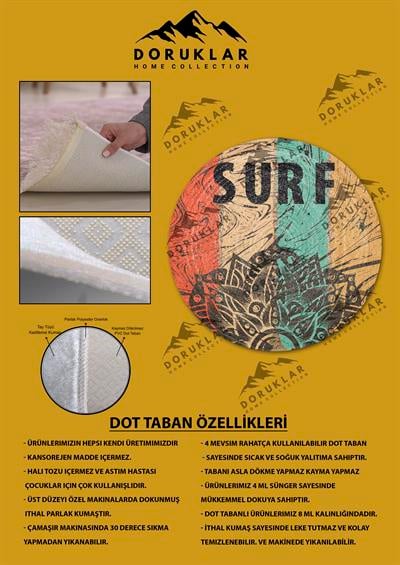 Dijital Baskı Kaymaz Taban Yıkanabilir Hasır-Jüt Görünümlü Yuvarlak Halı