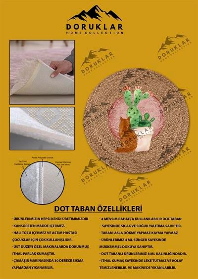 Dijital Baskı Kaymaz Taban Yıkanabilir Hasır-Jüt Görünümlü Yuvarlak Halı