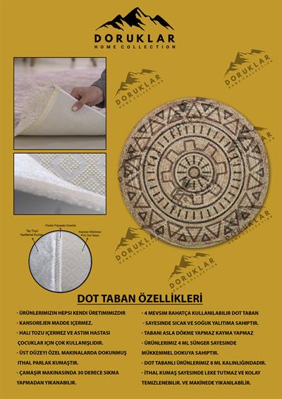 Dijital Baskı Kaymaz Taban Yıkanabilir Hasır-Jüt Görünümlü Yuvarlak Halı
