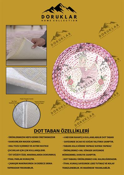 Dijital Baskı Kaymaz Taban Yıkanabilir Hasır-Jüt Görünümlü Yuvarlak Çocuk Halısı