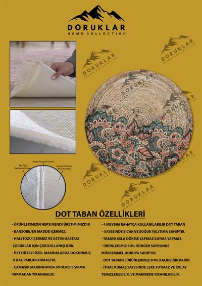 Dijital Baskı Kaymaz Taban Yıkanabilir Hasır-Jüt Görünümlü Yuvarlak Halı