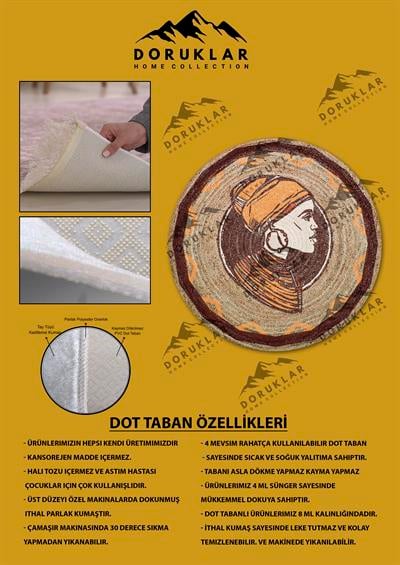 Dijital Baskı Kaymaz Taban Yıkanabilir Hasır-Jüt Görünümlü Yuvarlak Halı