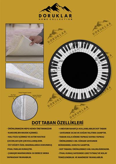 Dijital Baskı Kaymaz Taban Yıkanabilir Piano  Görünümlü Yuvarlak Halı