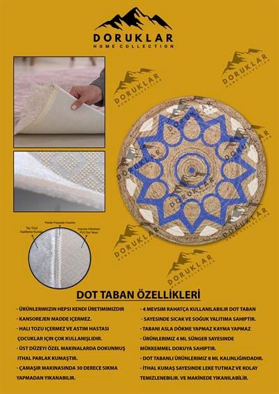 Dijital Baskı Kaymaz Taban Yıkanabilir Hasır-Jüt Görünümlü Yuvarlak Halı