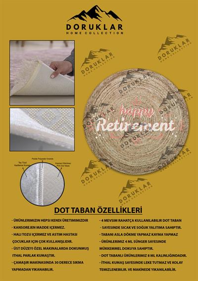 Dijital Baskı Kaymaz Taban Yıkanabilir Hasır-Jüt Görünümlü Yuvarlak Halı