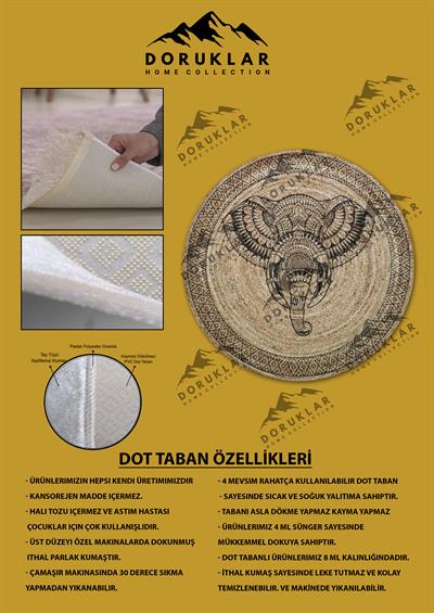 Dijital Baskı Kaymaz Taban Yıkanabilir Hasır-Jüt Görünümlü Yuvarlak Halı