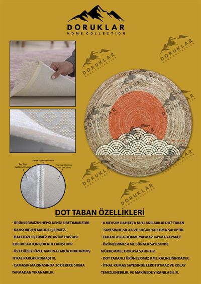 Dijital Baskı Kaymaz Taban Yıkanabilir Hasır-Jüt Görünümlü Yuvarlak Halı