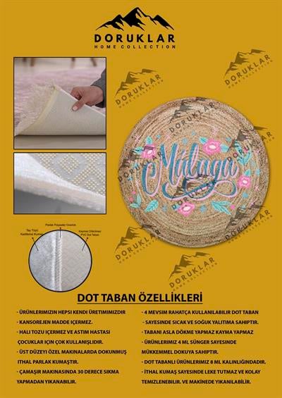 Dijital Baskı Kaymaz Taban Yıkanabilir Hasır-Jüt Görünümlü Yuvarlak Halı